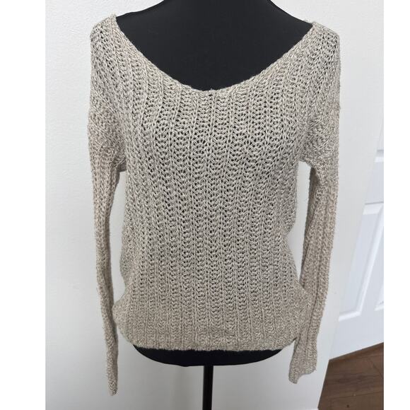 Abercrombie & Fitch Open Knit Gold Metallic Sweater Beige Women's Size S - Picture 1 of 10